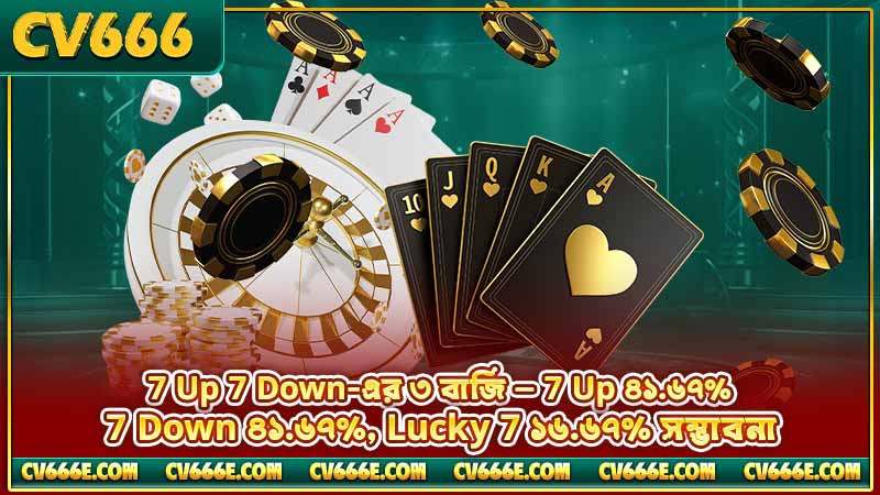 7 Up 7 Down নিয়ম — বাজি, পেআউট ও কৌশল 4 7 Up 7 Down-এর ৩ বাজি — 7 Up ৪১.৬৭%, 7 Down ৪১.৬৭%, Lucky 7 ১৬.৬৭% সম্ভাবনা
