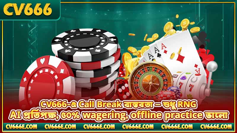 Call Break টিপস ও কৌশল — জেতার সম্পূর্ণ গাইড 6 CV666-এ Call Break বাস্তবতা — শুধু RNG, AI প্রতিপক্ষ, ৫০% wagering, offline practice ভালো