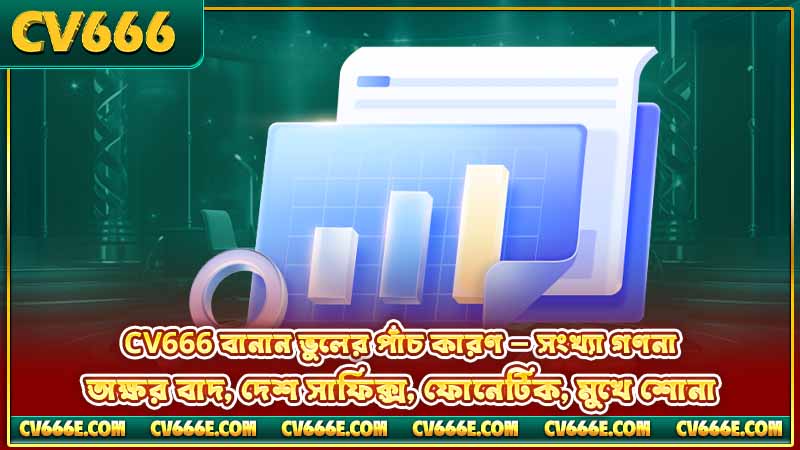 CV666 সঠিক বানান - যত ভুল রূপ আছে, একটাই আসল 4 CV666 বানান ভুলের পাঁচ কারণ — সংখ্যা গণনা, অক্ষর বাদ, দেশ সাফিক্স, ফোনেটিক, মুখে শোনা