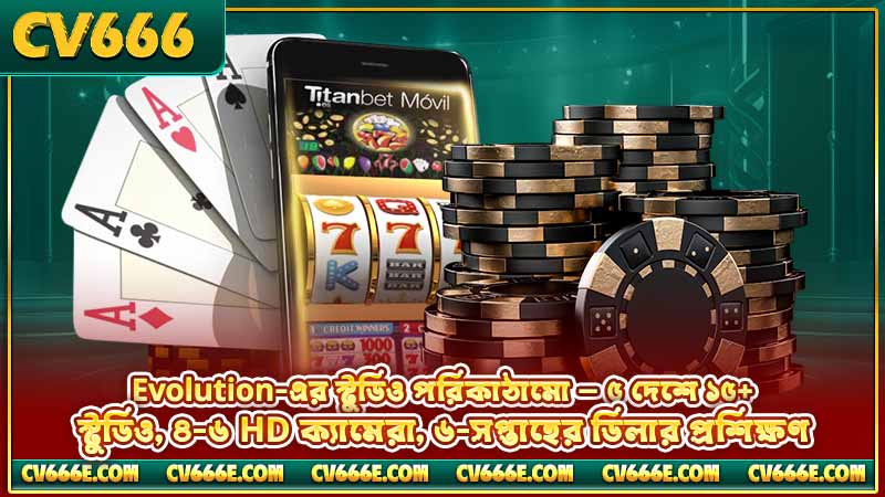 Evolution Gaming পর্যালোচনা ২০২৬ — গেম, স্টুডিও ও তুলনা 3 Evolution-এর স্টুডিও পরিকাঠামো — ৫ দেশে ১৫+ স্টুডিও, ৪-৬ HD ক্যামেরা, ৬-সপ্তাহের ডিলার প্রশিক্ষণ